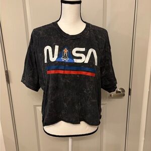 NASA grey acid wash logo cropped tee size XL